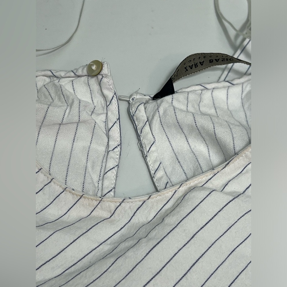 Zara Striped White Blue  Balloon Puff Long Sleeve Casual Top Blouse Size L - Picture 9 of 11